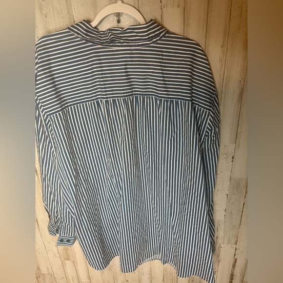 Roamans Plus Size 4X Long Sleeves Button Up Shirt Collared Striped Blue & White - Picture 7 of 7